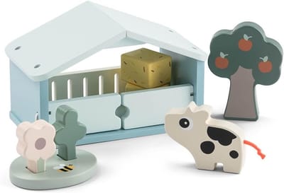 Houten Boerderij Speelgoed - Educatieve Set - Ontwikkeling Peuters - Duurzaam FSC Hout - 14.5 x 14.5 cm - Kleurrijk