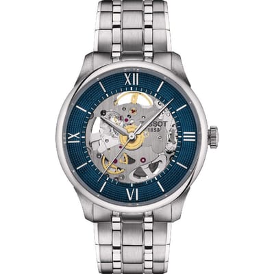 Montre Homme Tissot Chemin Des Tourelles Acier Inoxydable Cadran Squelette Bleu Automatique T139.836.11.048.00 bleu