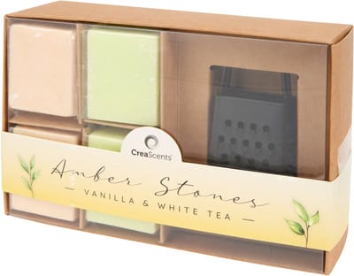 CreaScents Amber Stones – Geurblokjes Cadeauset – Vanilla & White Tea – Set van 4 met Geurrasp – Handgemaakt – Tot 12 Maanden Geur – Voor Woonkamer, Toilet, Kast