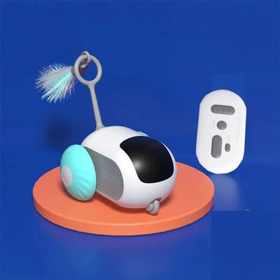 WiseGoods Premium RC Kattenspeelgoed - Elektrische Auto Met Veer - Zelfbesturing En Decoratieve Veren - USB-C Oplaadbaar - Blauw