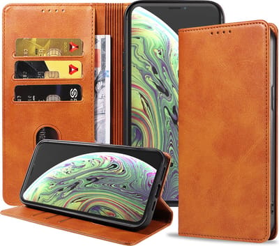 Smartphonica iPhone X/Xs leren hoesje met magnetische sluiting - Bruin geschikt voor Apple iPhone X/10;Apple iPhone Xs