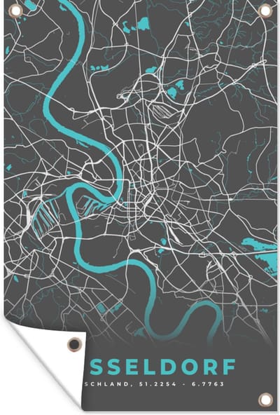 Muurdecoratie Duitsland – Blauw – Düsseldorf – Stadskaart – Kaart – Plattegrond - 120x180 cm - Tuinposter - Tuindoek