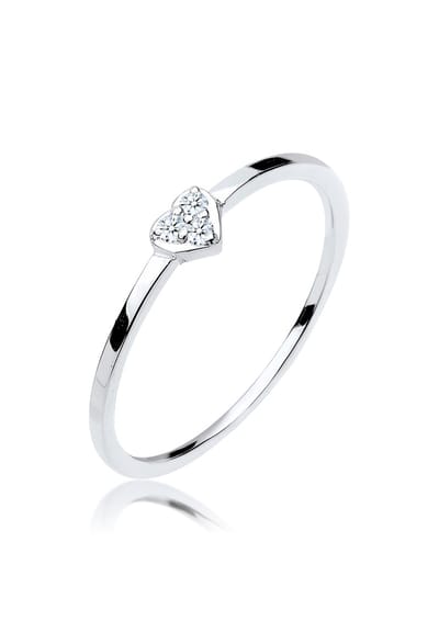 Elli PREMIUM - Ring - Dames eenzaam hart symbool met diamant (0.04 ct.) in 925 sterling zilver - Dames