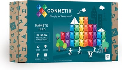CONNETIX - Magnetisch Tegels - Regenboog Rechthoekige Verpakking - 18 Stuks - Magnetisch Speelgoed