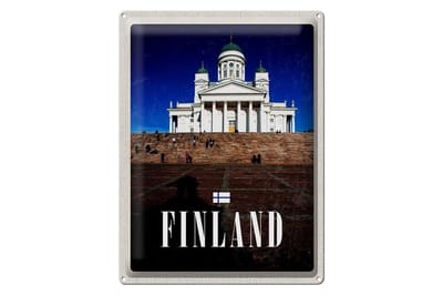Blechschild Reise 30x40cm Finnland Kirche Treppe Architektur
