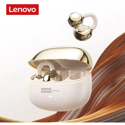 Casque sans fil Lenovo LE302 Bluetooth 6.0 Longue autonomie Écouteurs de sport à clip d'oreille Stéréo Hi-Fi à réduction de bruit beige