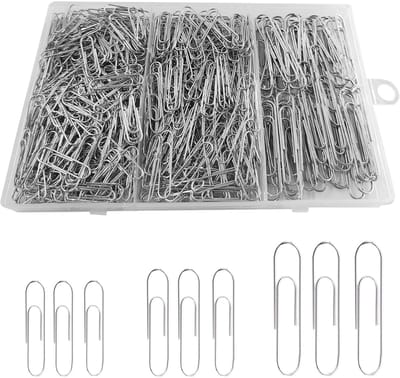 Dailygoods - 750 Vernikkelde Paperclips in Zilver - 50/33/28 mm, Metalen Kantoorbenodigdheden voor het Sorteren en Bevestigen op School