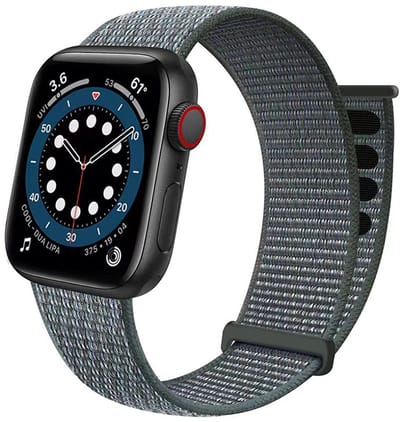 Nylon bandje - geschikt voor Apple Watch 1/2/3/4/5/6/7/8/9/10/11/ SE (1,2,3) met maat 38 mm / 40 mm / 41 mm en 42 mm (Watch 10/11) - klittenband - olijf groen