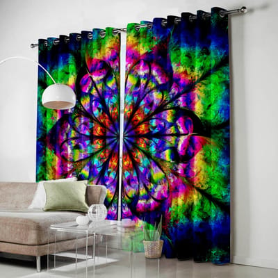 Psychedelische Bloem Mandala Regenboog Bloem Raamgordijnen Scenische Gordijnen voor Woonkamer Decoratieve Artikelen Woonkamer 135W x 60H(cm)