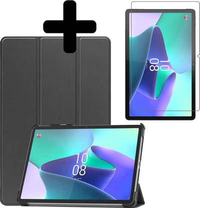 Hoes - Geschikt voor Lenovo Tab P11 Pro - Met Screenprotector - Trifold Bookcase - Hard Cover Case - Met Uitsparing Geschikt voor Lenovo Pen - Hardcover Book - Tablet Hoesje - Zwart