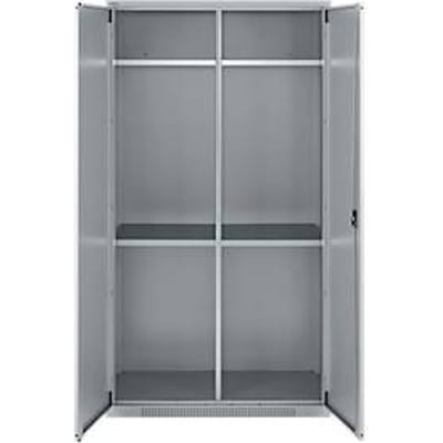 Schäfer Shop Genius multifunctionele kast FS, modulair, afzonderlijk uittrekbaar, tussenschot, 4 legborden, tot 450 kg, B 1055 x D 520 x H 1950 mm, blank aluminium/wit aluminium