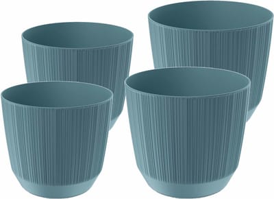 Prosperplast plantenpotten/bloempotten Carf Stripe - blauw - 4x stuks - kunststof - Dia 13 en 17 cm