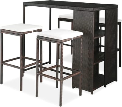 Tuin Barset - Hoge Tafel Set - Buiten Ontspannen - Inclusief Kussens - 5 Delig - Bruin