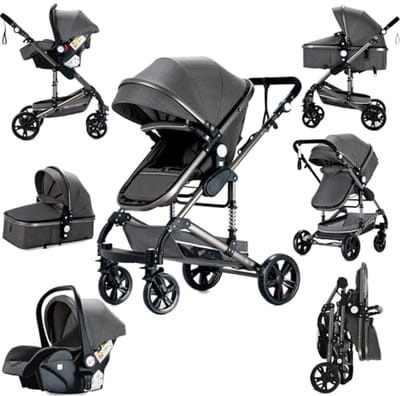 3-in-1 Combi Kinderwagen - Opvouwbaar - Omkeerbare Tweeweg-stuur - Voor Pasgeborenen en Peuters