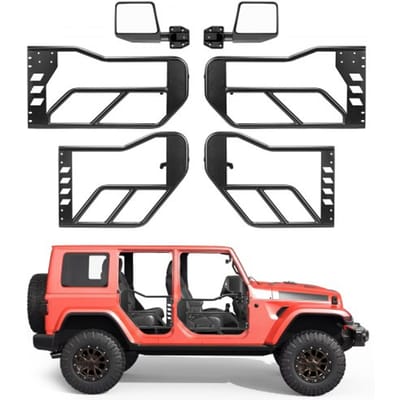 VEVOR Jeep buisvormige framedeuren met DOT-gecertificeerde zijspiegels, 4-deurs, compatibel met Jeep Wrangler JL (2018-2026) & Gladiator JT (2020-2026), off-road buisvormige framedeuren, voor en achter met rubberen buffers