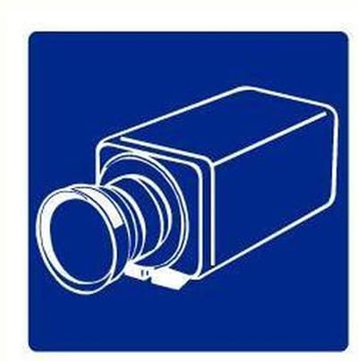 Camerabewaking sticker vierkant blauw 150 x 150 mm