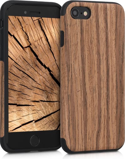 kwmobile hoesje geschikt voor Apple iPhone SE (2022) / SE (2020) / 8 / 7 - Back cover voor smartphone - Telefoonhoesje van hout in bruin - Houtnerven design