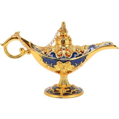 Geestlamp Vintage Decoratie Verzamelaar Zeldzaam Klein Zinklegering Legende Geest Licht Goud Saffierblauw beige