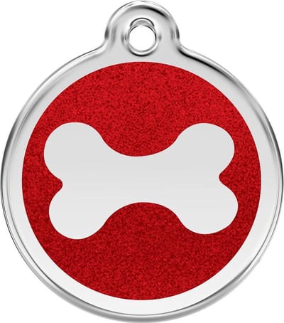 Red Dingo Hondenpenning 30 mm bot glitter rood