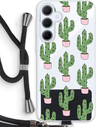 Case Company® - Hoesje met koord geschikt voor Samsung Galaxy A35 hoesje met Koord - Cactus Lover - Telefoonhoesje met Zwart Koord - Bescherming aan alle Kanten en Over de Schermrand