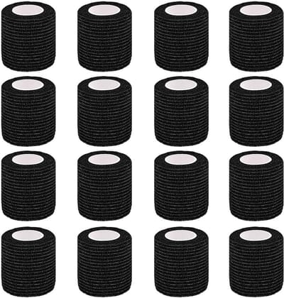 16 Pack Zelfklevende Cohesieve Verband, 5cm x 4,5m Zwarte Elastische Voetbal Sok Tape voor Sport, Eerste Hulp Medisch en Dierenarts Wikkel, Grip Tape（Zwart）