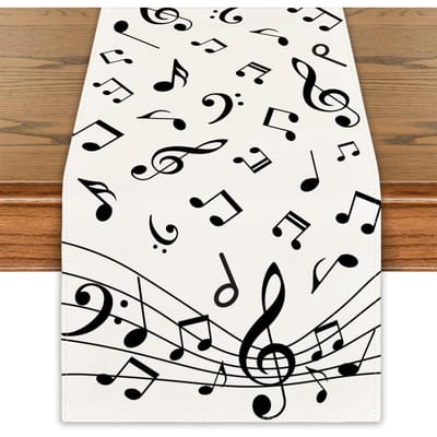 Muzieknoten Linnen Tafelkleed Huisdecoraties Wasbaar Geometrische Symbolen Keuken Eettafel Lopers Feestdecoratie 150x33cm black