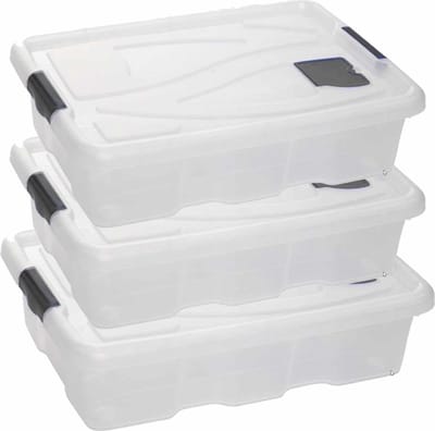Hega hogar opbergbox - 3x - transparant/blauw- 28 liter - 62 x 45 x 17 cm - kunststof - opbergdoos - opbergbak