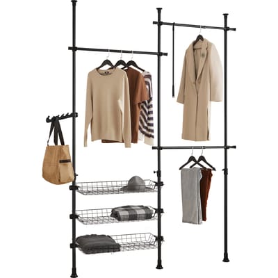 SoBuy Telescoop Kledingrek - Verstelbare Open Kledingkast met Hangrails en Planken - B(147–195) x H(200–295) cm - Zwart, FRG34-II-SCH - voor Slaapkamer, Inloopkast