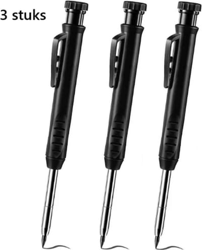 TLVX 3 stuks Timmerman Potlood Mechanisch Zwart – Markeerpotlood Massief – Bouw Markering Potlood – Ingebouwde puntenslijper – Navulling mogelijk – Potlood marker - Teken Potlood Hout, Metaal, Beton – Architect potlood – Loodvulling – 3x compleet