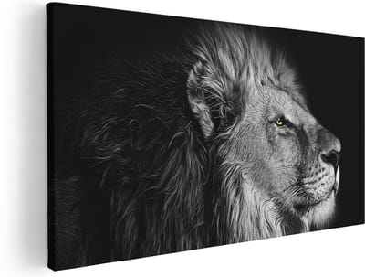Artaza Canvas Schilderij Leeuw - 40x20 cm - Klein - Wanddecoratie Dierenkop - Muurdecoratie Zwart Wit - Schilderijen Op Canvas Dieren