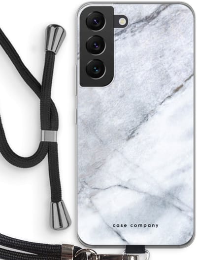 Case Company® - Hoesje met koord geschikt voor Samsung Galaxy S22 hoesje met Koord - Witte marmer - Telefoonhoesje met Zwart Koord - Bescherming aan alle Kanten en Over de Schermrand