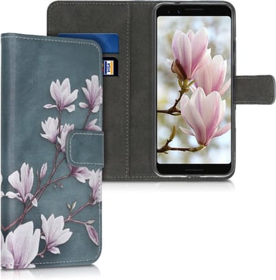 kwmobile telefoonhoesje geschikt voor Google Pixel 3a - Backcover voor smartphone - Hoesje met pasjeshouder in taupe / wit / blauwgrijs - Magnolia design