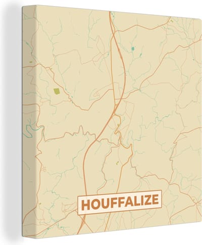Canvas Schilderij Houffalize - Plattegrond- Vintage - Stadskaart - Kaart - 20x20 cm - Wanddecoratie