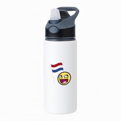 Hacebo® - Nederlandse vlag smiley waterfles met rietje zwart - Nederland - Nederlanders - boeren - verjaardagscadeau - kado - water fles - 650ML