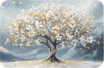 Badmat 60x40 cm - Antislip - Boom - Winter - Levensboom - Modern - Goud - Badmatten voor badkamer - Badkamermat - Douchemat - Badkamer mat