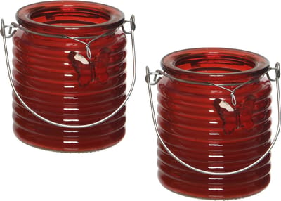 Citronella kaars - 2x - in windlicht - rood - 20 branduren - citrusgeur