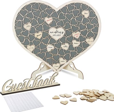 Houten gastenboek - Bruiloft alternatief - Feest herinnering - Creatieve hartjes - 38 x 33 cm - Niet gespecificeerd