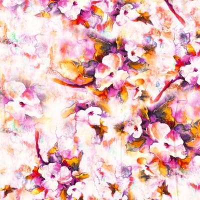 JERSEY STOF, BEDRUKT BLOEMEN FUCHSIA, FASHION FABRICS VOORJAAR / ZOMER 2021, PER METER.