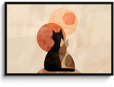 Poster in lijst - Fotolijst 120x80 cm - Posters - Katten - Zwart - Abstract - Cirkels - Posterlijst zwart - Decoratie - Wanddecoratie woonkamer - Muurdecoratie slaapkamer
