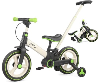 Peuterfiets met Duwgreep - 6-in-1 Duwfiets voor Kinderen van 18 maanden tot 5 jaar met Trainingswielen en Pedalen