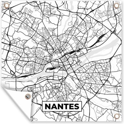 Tuin poster Plattegrond - Nantes - Kaart - Frankrijk - Stadskaart - Zwart wit - 200x200 cm - Tuindoek