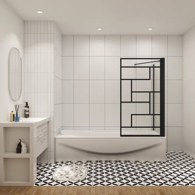 Badwand Acacia 1-Delig 80x140 Met Zijwand 70cm 6Mm Helder Glas Zwarte Kaders Antikalk Mat Zwart