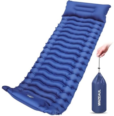 Zelfopblazend Campingmatras - Luchtbed Reismatras - Kamperen Trekking Vissen - Met Voetpomp Kussen - 198 x 68 cm - Blauw
