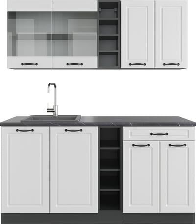 Vicco R-Line Eenpersoonskeuken – 160 cm, WB Antraciet Landhuis wit/antraciet