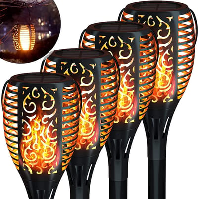 Solar Tuinfakkels | tuinverlichting 4 stuks | 51 cm | Buitenverlichting | op zonne energie | Solar fakkel met sensor |