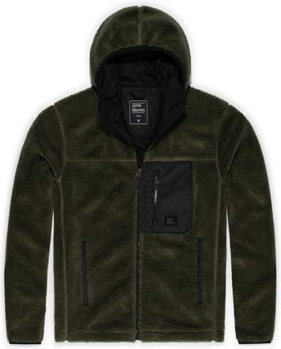 Vintage Industries Fleecejas Dustin met sherpa-voering, donkerolijfgroen