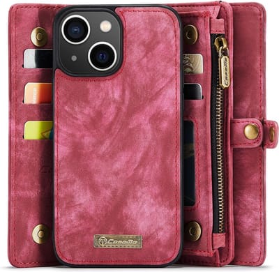 CaseMe Hoesje - Geschikt voor iPhone 15 Hoesje - CaseMe 008 2-in-1 Book Case & Back Cover met Portemonnee - Pink