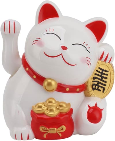Dailygoods - Elektrische Fortune Cat - Waving Lucky Cat - Decoratie voor Auto en Bureau - Wit - Gelukskat voor Thuis - 5,5 Inch