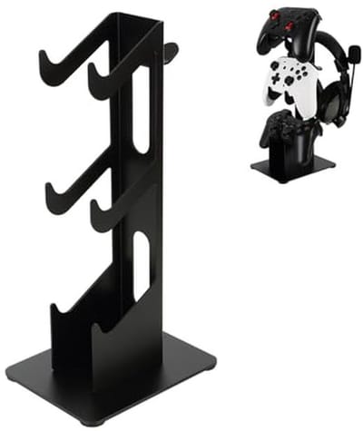 3-laags gameconsole en hoofdtelefoonhouder voor 3 gamepads en hoofdtelefoons - Zwart