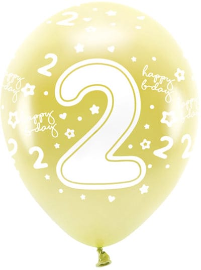 Eco ballonnen 33 cm, cijfer ''2'', goudkleurig (1 verpakking / 6 stuks)